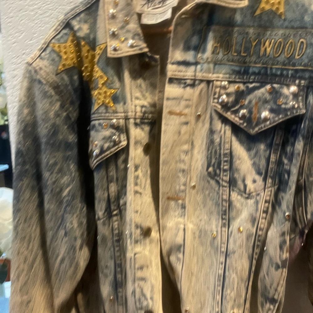 Alamo Studded Denim Jacket with Gold Star vintage size s oversized blingout - Picture 2 of 6